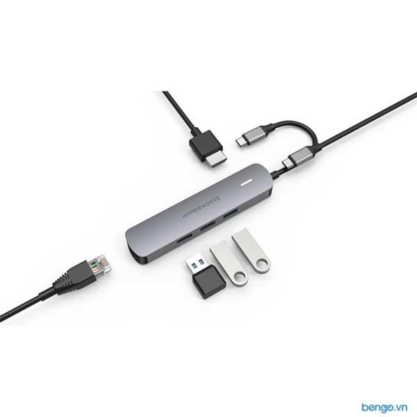 Cáp chuyển HyperDrive 6 in 1 Type-C to HDMI/USB-C/USB-A/LAN (HD233B) - ảnh 2