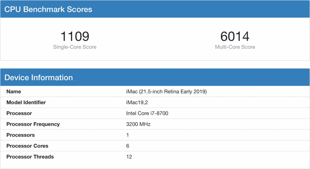 iMac 21.5-inch benchmark