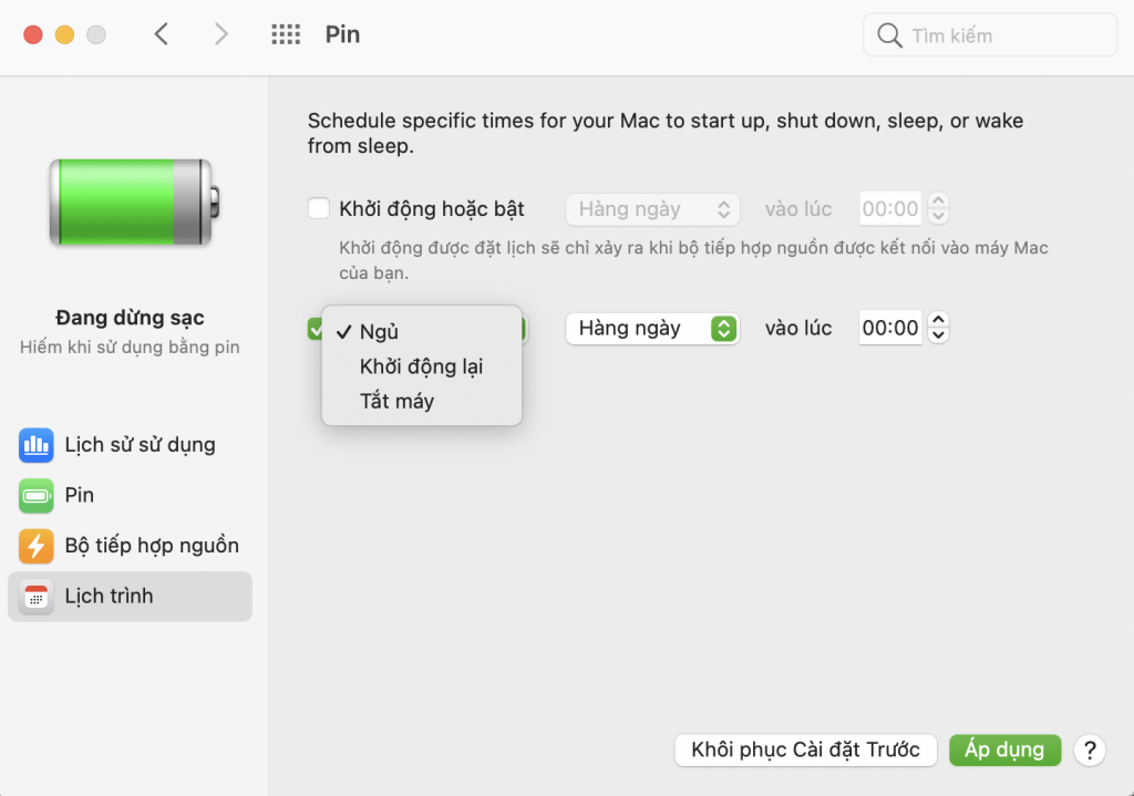 Lên lịch tắt, ngủ trên macOS
