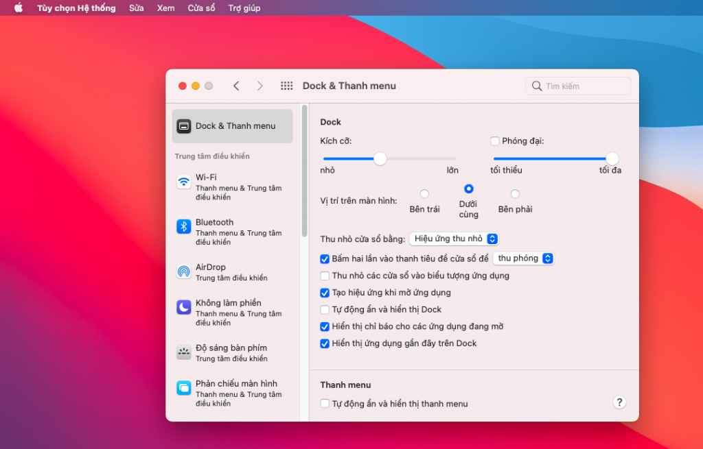 Cách ẩn và hiện thanh Menu trên MacBook