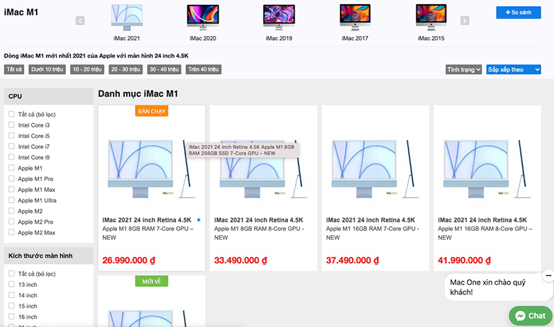 iMac M1 vs iMac 2017: Giá bán