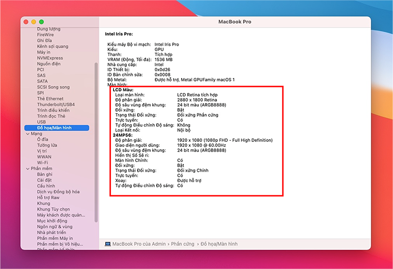 Kiểm tra màn hình Macbook