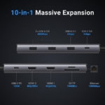 Cáp chuyển Ugreen 10 in 1 USB-C đến 2xUSB-C PD +3 USB 3.0 +2 HDMI + RJ45 + SD/TF (15534) - ảnh 2
