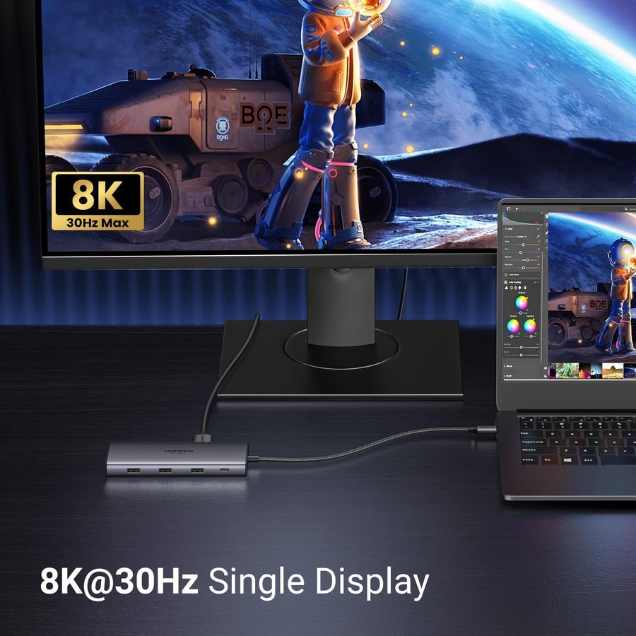 Cáp chuyển Ugreen 10 in 1 USB-C đến 2xUSB-C PD +3 USB 3.0 +2 HDMI + RJ45 + SD/TF (15534) - ảnh 6